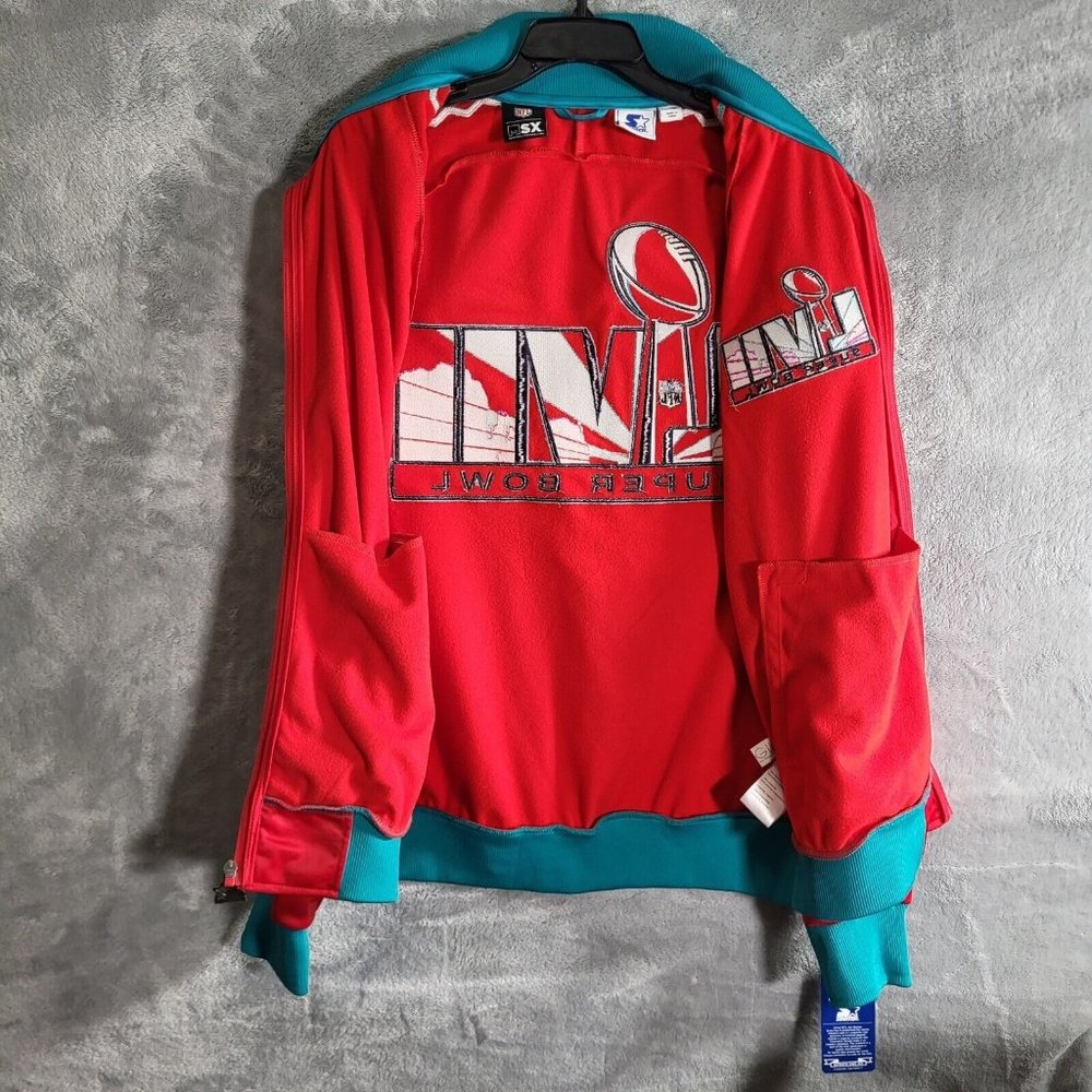 Starter Red Michael Strahan NFL Super Bowl LVII Embroidered Track Jacket Sz L - Picture 3 of 13
